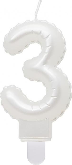 Godan / candles B&C svíčka, číslo 3, perleťově bílá, 7 cm