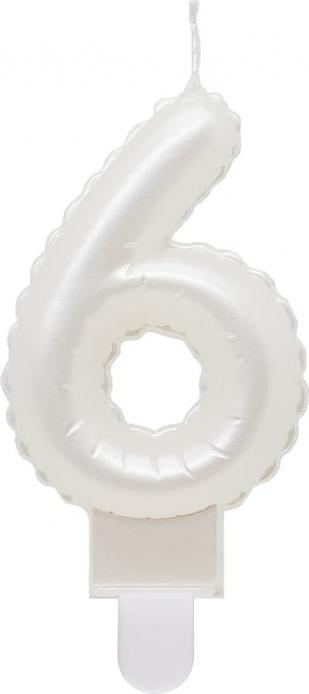 Godan / candles B&C svíčka, číslo 6, perleťově bílá, 7 cm