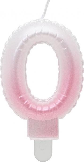 Godan / candles Číslo svíčka 0, ombre, perleťově bílá a růžová, 7 cm