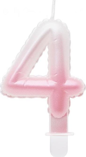 Godan / candles Svíčka číslo 4, ombre, perleťově bílá a růžová, 7 cm