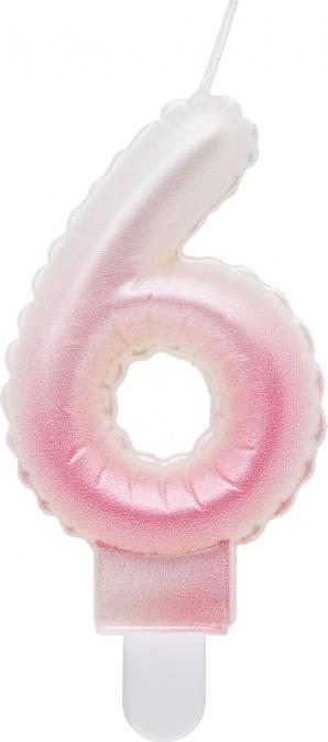 Godan / candles Svíčka číslo 6, ombre, perleťově bílá a růžová, 7 cm
