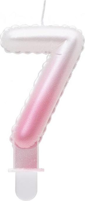 Godan / candles Svíčka číslo 7, ombre, perleťově bílá a růžová, 7 cm