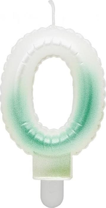 Godan / candles Svíčka číslo 0, ombre, perleťově bílá a zelená, 7 cm