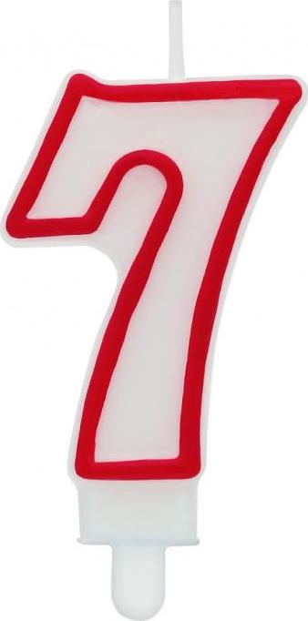 Godan / candles Svíčka s číslem "7", červený obrys, 7 cm