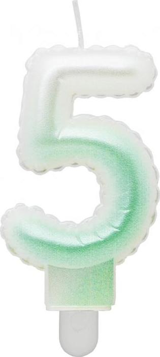 Godan / candles Svíčka číslo 5, ombre, perleťově bílá a zelená, 7 cm