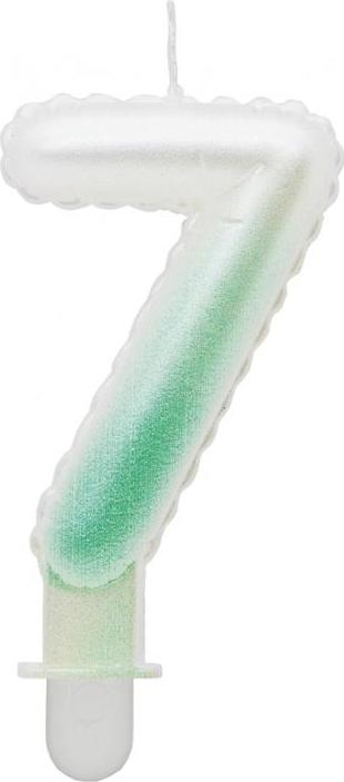 Godan / candles Svíčka číslo 7, ombre, perleťově bílá a zelená, 7 cm