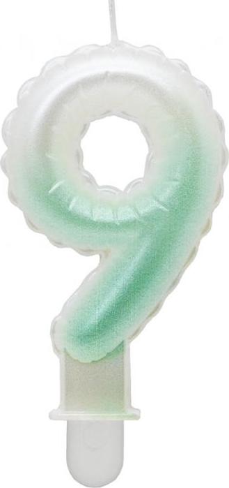 Godan / candles Svíčka číslo 9, ombre, perleťově bílá a zelená, 7 cm
