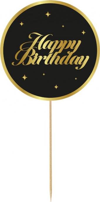 Godan / decorations papírová dekorace na B&G Party dort - Happy Birthday, černá, hvězdičky, 10 cm