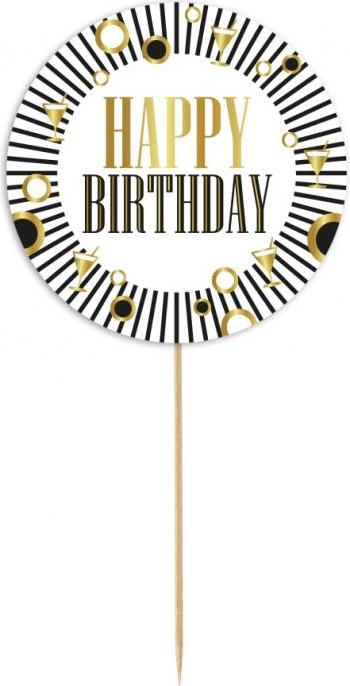 Godan / decorations papírová dekorace na B&G Party dort - Happy Birthday, bílý, pruhy, 10 cm