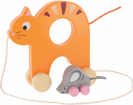 TREFL Dřevěná hračka kočka a myš na kolečkách