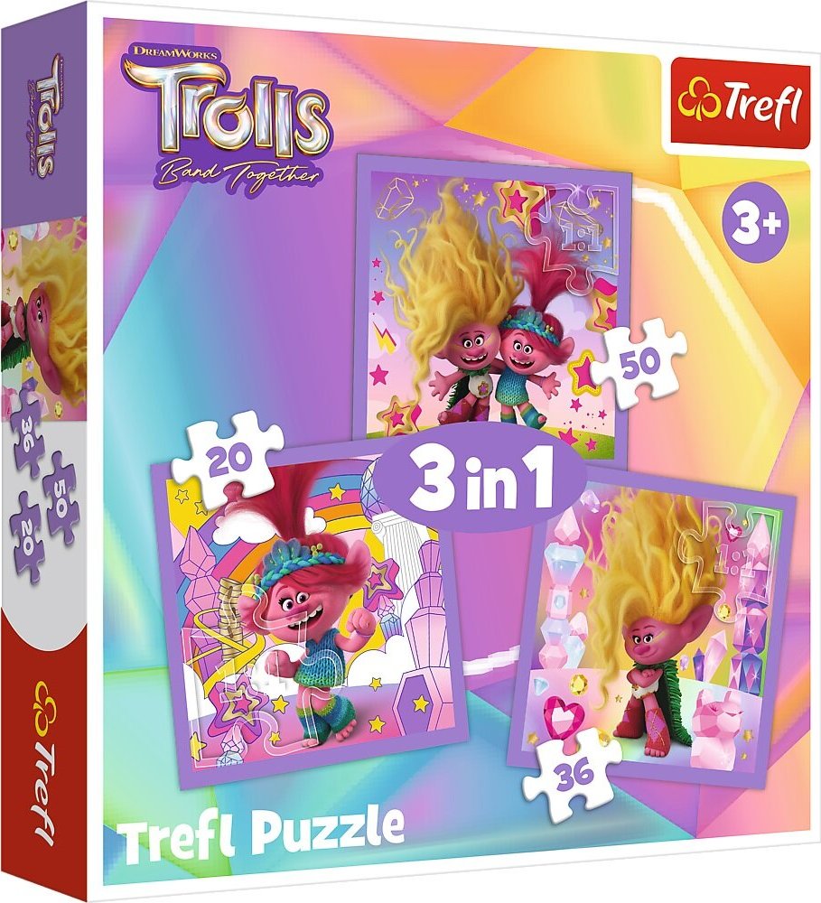 TREFL Puzzle Trollové 3 Seznamte se s Trollíky 3v1