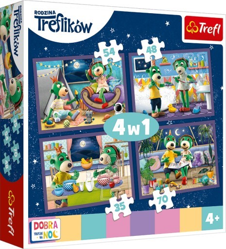 TREFL Puzzle Dobrou noc, Treflíci Večerní rituály 4v1