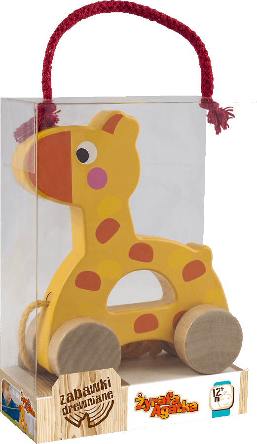 TREFL Edukační dřevěná tahací hračka Žirafa žlutá
