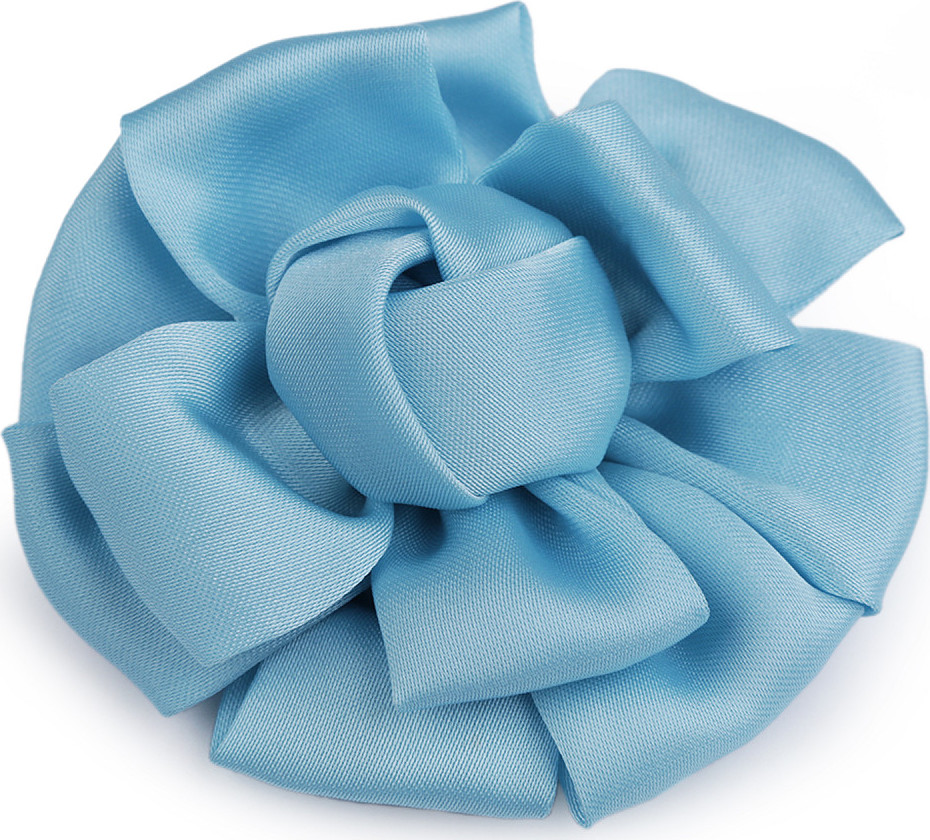 Saténový květ k našití a nalepení Ø6,5 cm Varianta: 7 modrá pomněnková, Balení: 1 ks