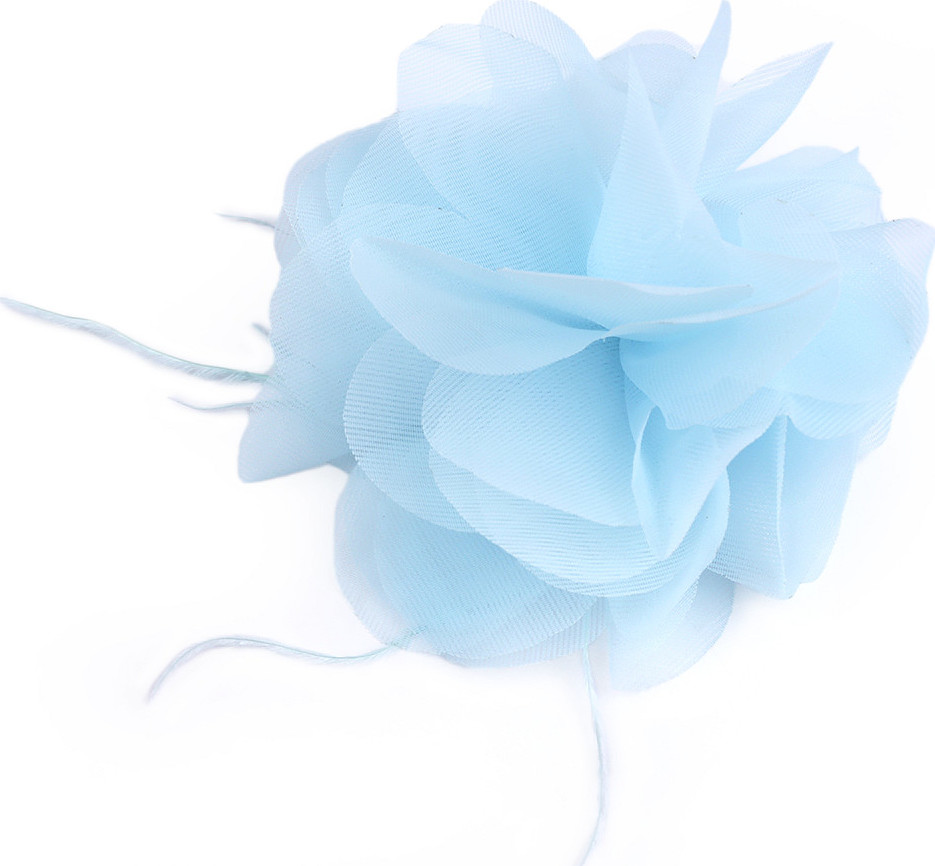 Šifónový květ s peřím k našití a nalepení Ø8-9 cm Varianta: 7 modrá světlá, Balení: 1 ks
