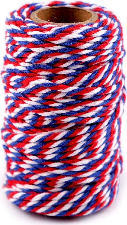 Bavlněná šňůra Ø2 mm Varianta: 4 bílo červená modrá, Balení: 20 ks