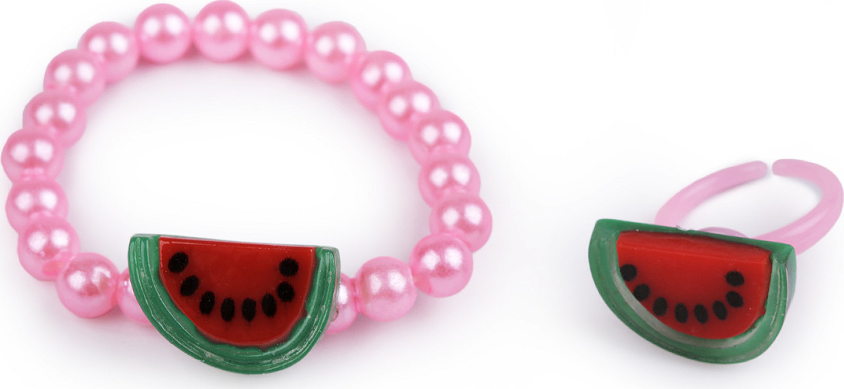 Dětský náramek a prstýnek sada Varianta: 4 růžová sv. meloun, Balení: 1 sada