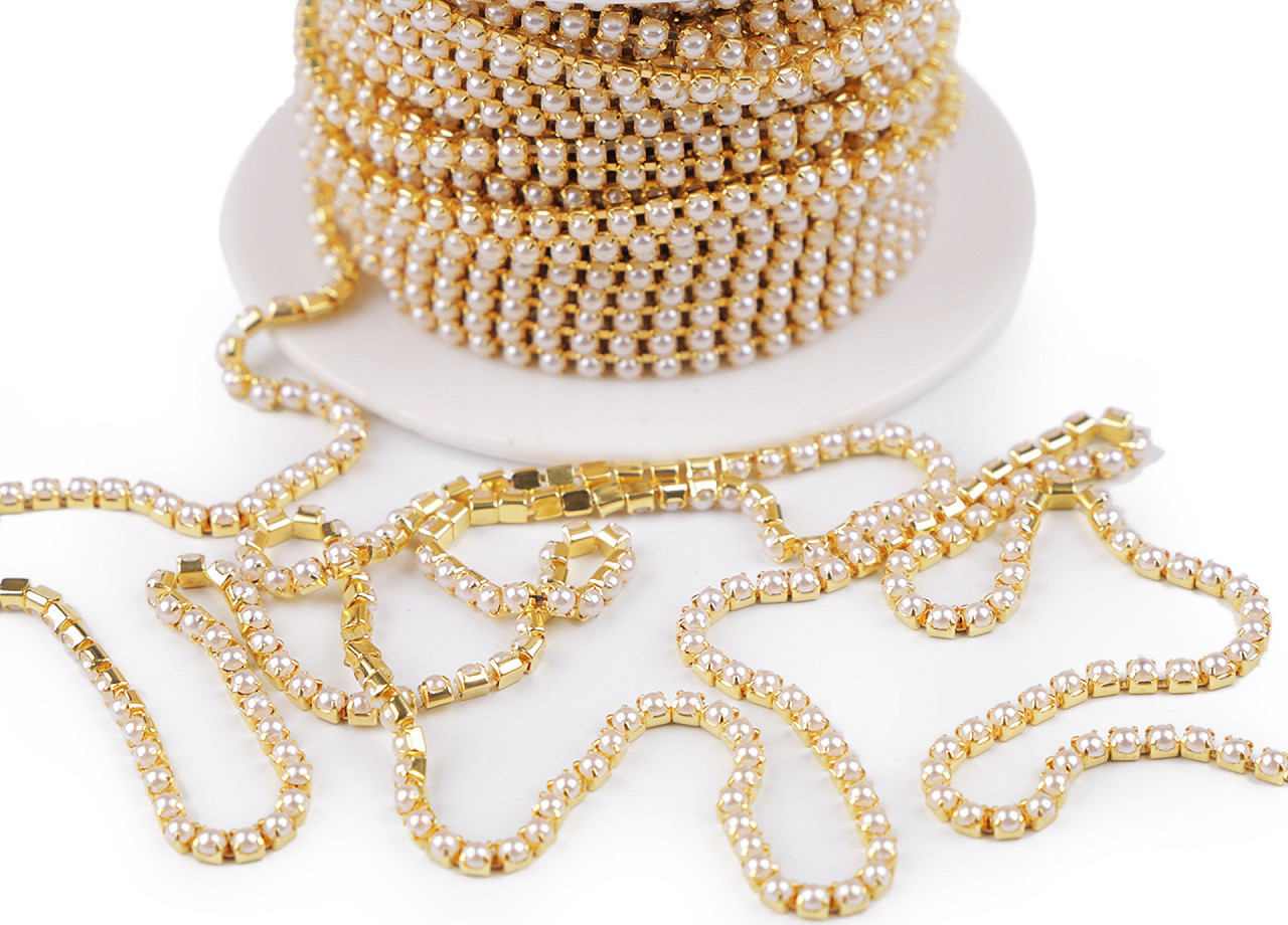 Perlový prýmek / borta šíře 2 mm Varianta: 2 perlová zlatá, Balení: 1 m