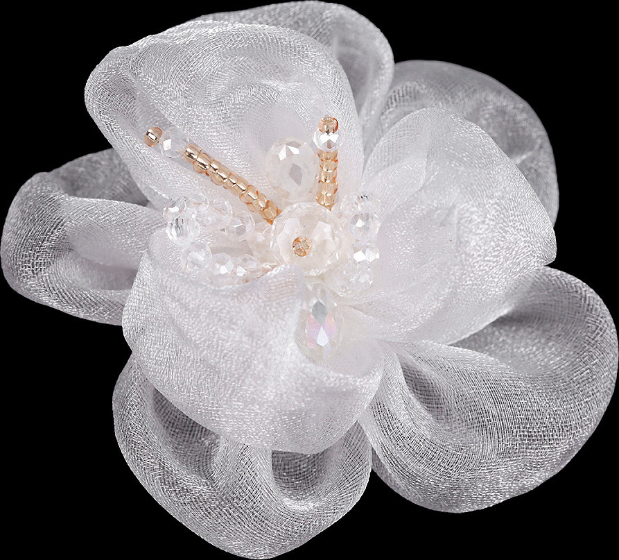 Květ s broušenými skleněnými korálky k našití a nalepení Ø6-7 cm Varianta: 1 bílá, Balení: 1 ks