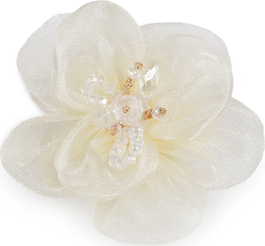Květ s broušenými skleněnými korálky k našití a nalepení Ø6-7 cm Varianta: 1 bílá, Balení: 1 ks