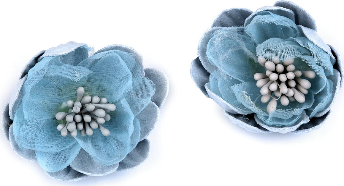 Textilní květ k nalepení Ø5 cm Varianta: 4 (Ø4 cm) modrá světlá, Balení: 2 ks
