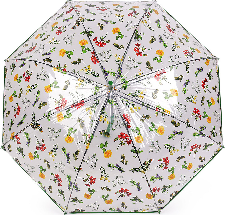 Dámský / dívčí průhledný vystřelovací deštník luční květy Varianta: 2 zelená, Balení: 1 ks