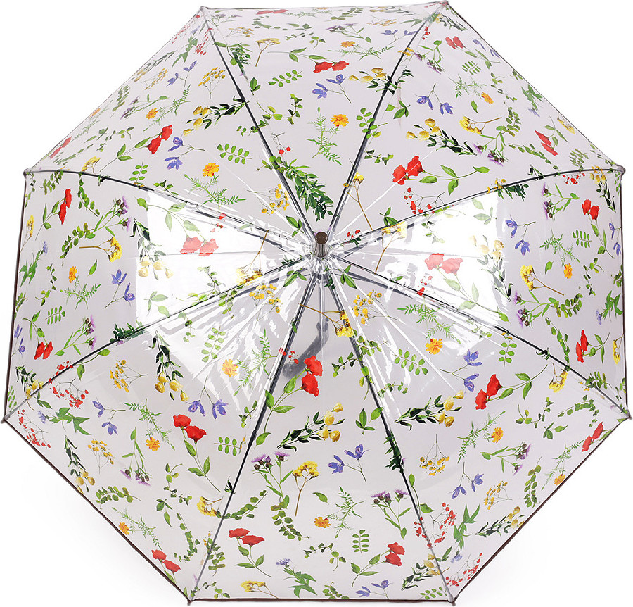 Dámský / dívčí průhledný vystřelovací deštník luční květy Varianta: 3 béžová tmavá, Balení: 1 ks