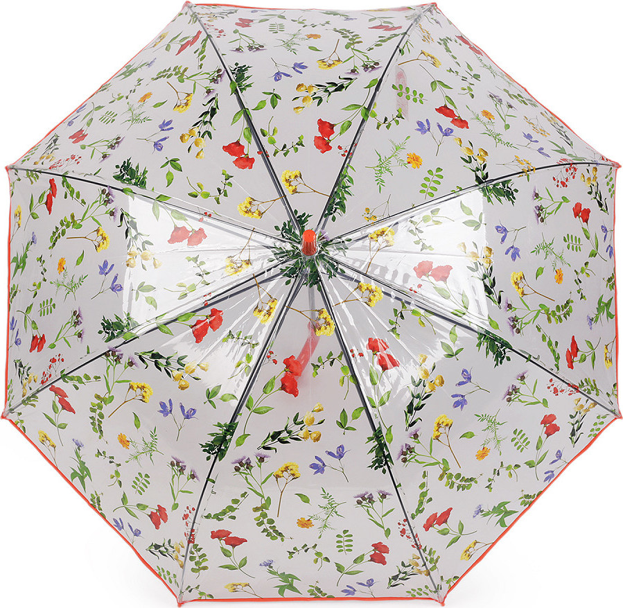 Dámský / dívčí průhledný vystřelovací deštník luční květy Varianta: 1 korálová, Balení: 1 ks