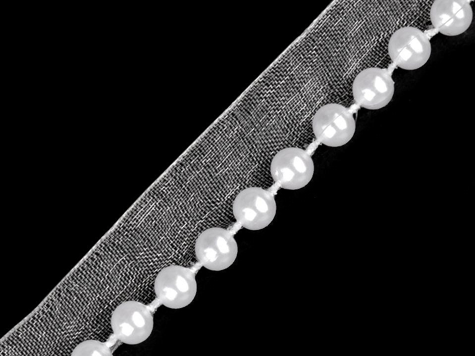 Prýmek / paspulka s perlami šíře 10 mm Varianta: 1 bílá, Balení: 9 m