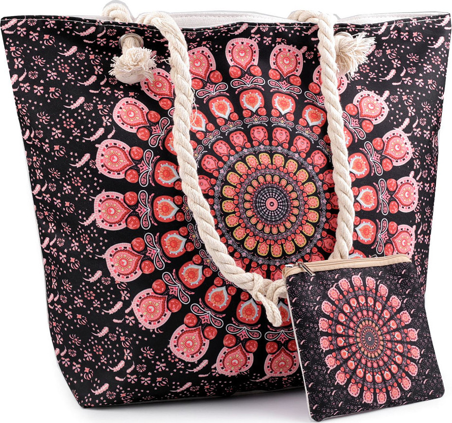 Letní / plážová taška mandala, paisley s taštičkou 39x50 cm Varianta: 5 korálová černá, Balení: 1 ks