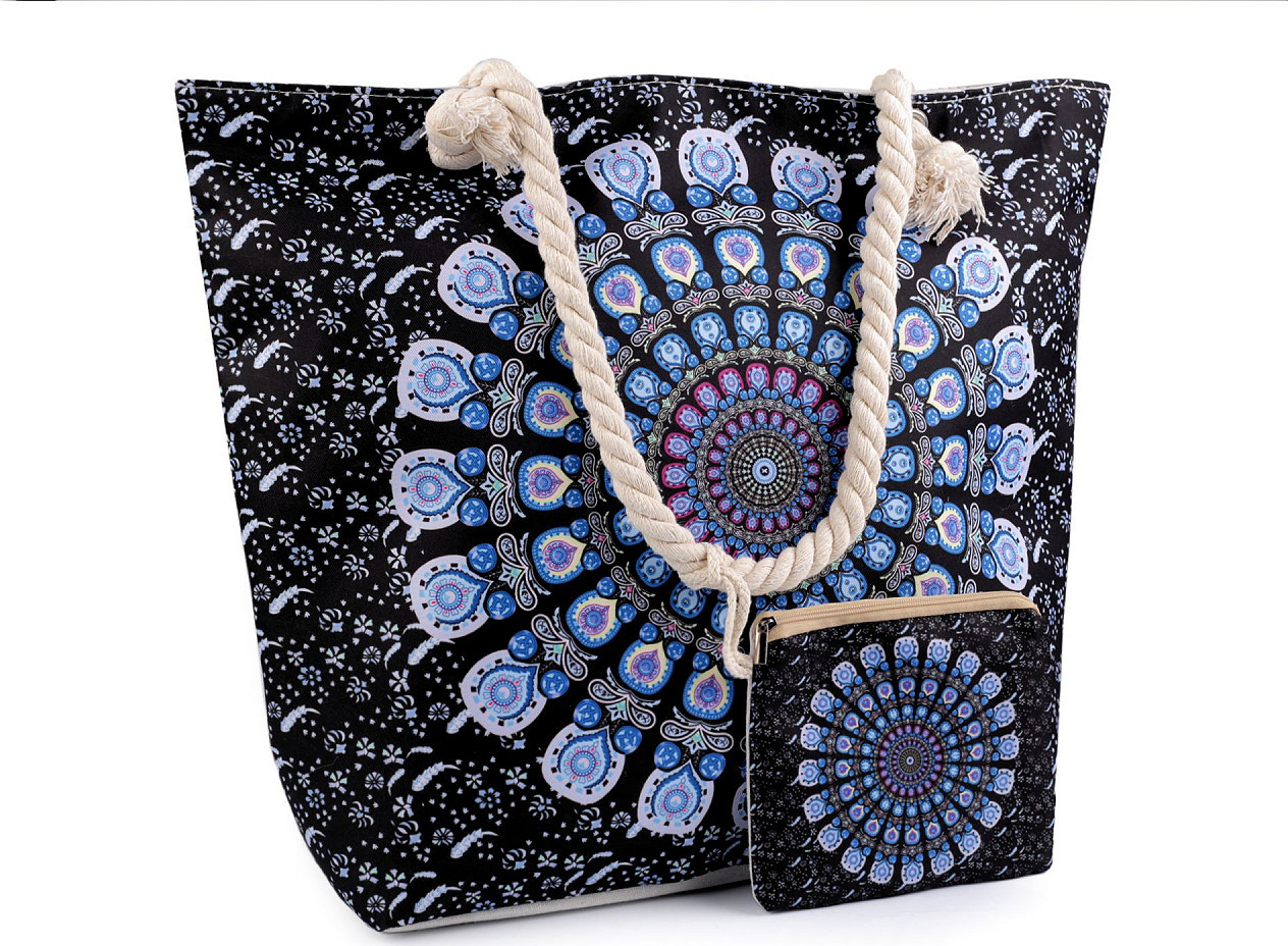 Letní / plážová taška mandala, paisley s taštičkou 39x50 cm Varianta: 8 černá hořčicová, Balení: 1 ks