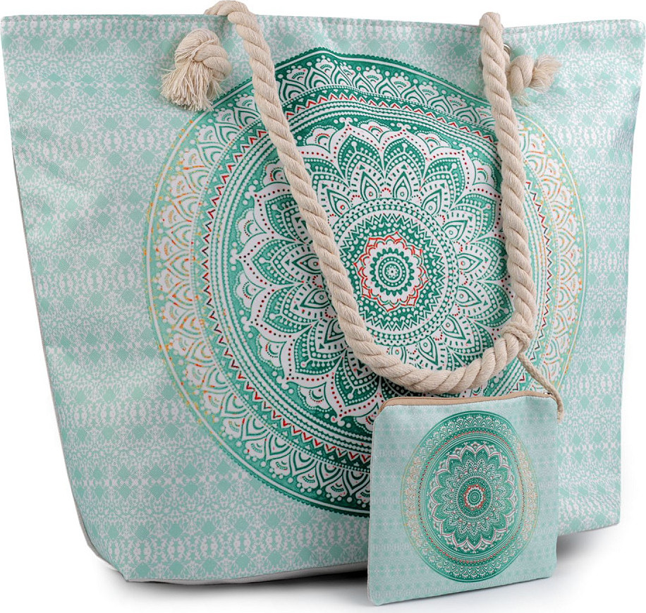 Letní / plážová taška mandala, paisley s taštičkou 39x50 cm Varianta: 7 zelená past.sv., Balení: 1 ks