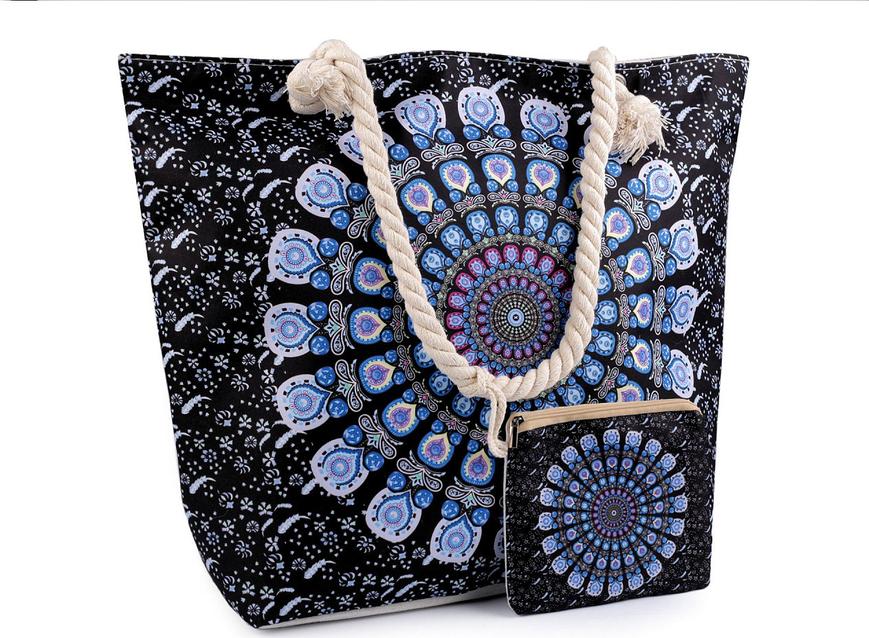 Letní / plážová taška mandala, paisley s taštičkou 39x50 cm Varianta: 9 černá modrá, Balení: 1 ks