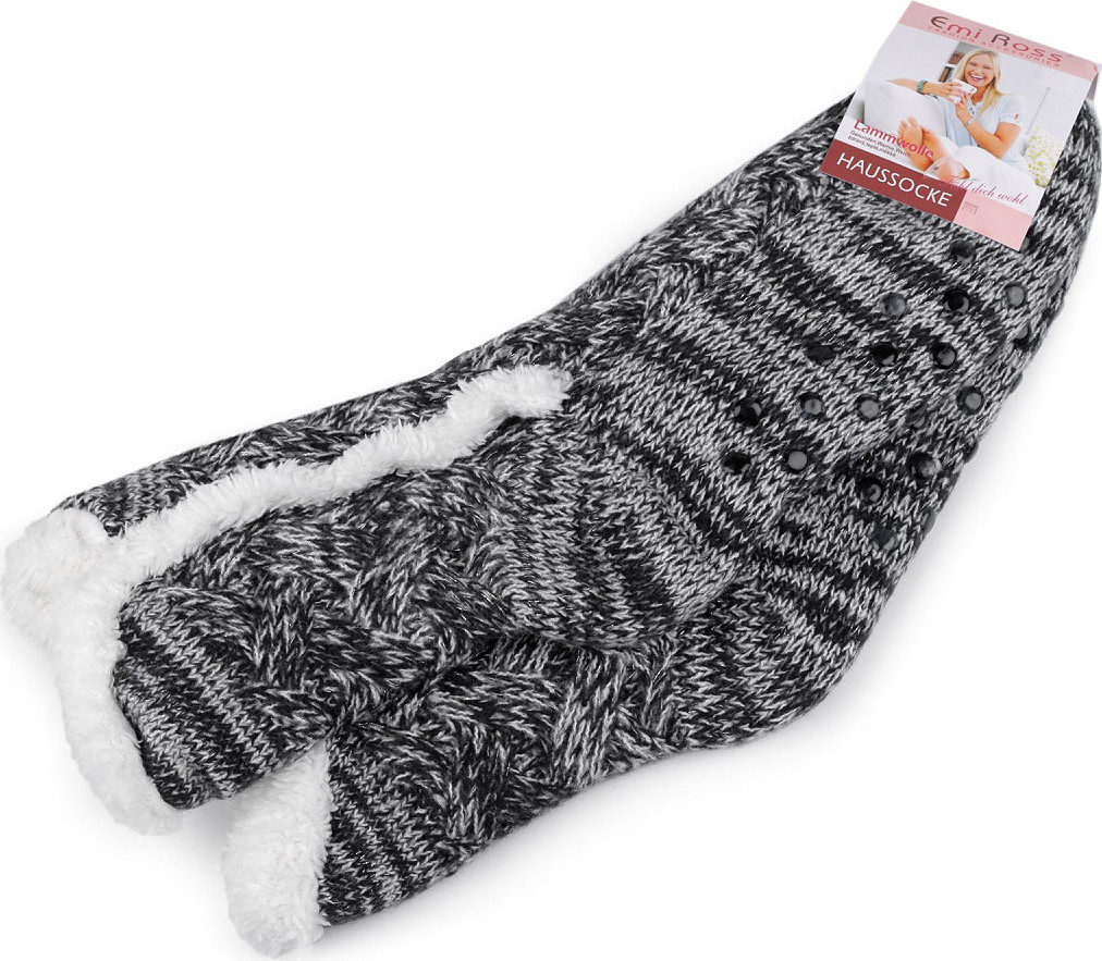 Ponožky zimní s kožíškem a protiskluzem Emi Ross Varianta: 6 (35-38) černá, Balení: 1 pár