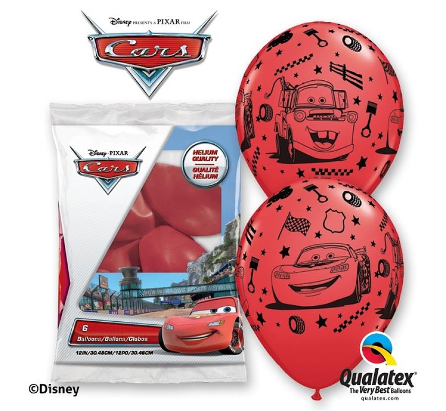 Qualatex Balón QL 12" s potiskem "Lightning Mcqueen & Mater", pastelově červená / 6 ks ST ASORT