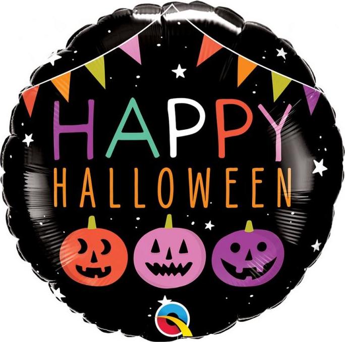 Qualatex Fóliový balónek 18" QL RND "Happy Halloween" (dýně a transparenty)