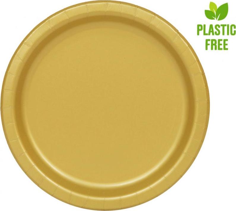 Unique party Papírové talíře, zlaté, 23 cm, 16 ks (bez plastu)