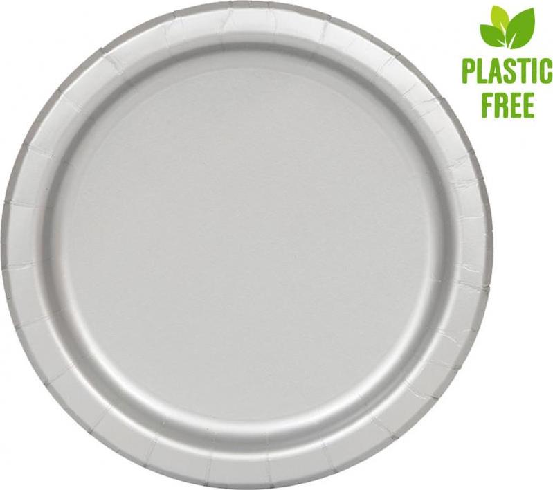 Unique party Papírové talíře, stříbrné, 23 cm, 16 ks (bez plastu)