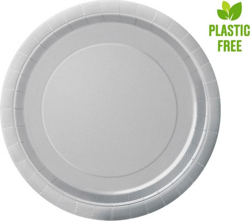 Unique party Papírové talíře, stříbrné, 23 cm, 8 ks (bez plastu)