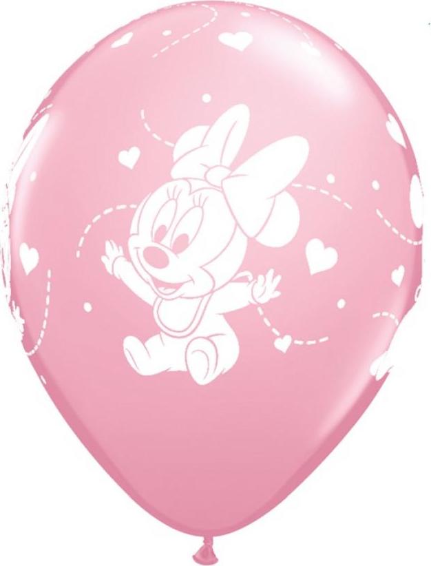 Qualatex Balónek QL 12" s potiskem "Baby Minnie Hearts", metalická růžová / 6 ks.