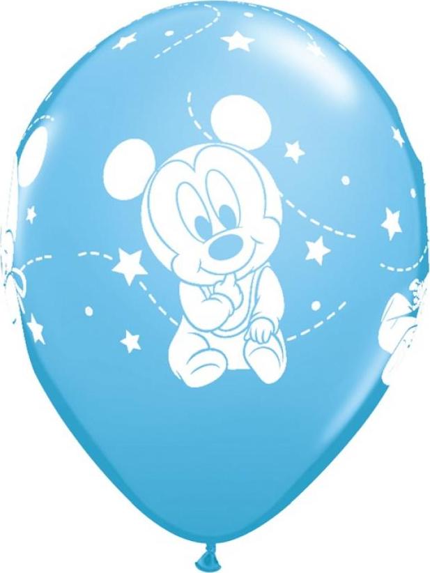 Qualatex Balónek QL 12" s potiskem "Baby Mickey Stars", metalická modrá / 6 ks.