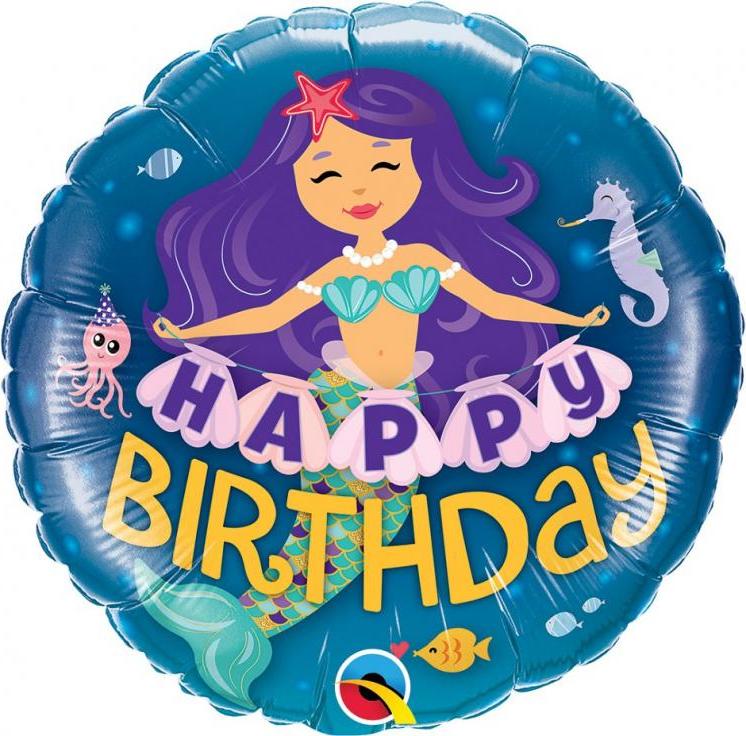 Qualatex Fóliový balónek 18" QL CIR - Všechno nejlepší k narozeninám mořská panna