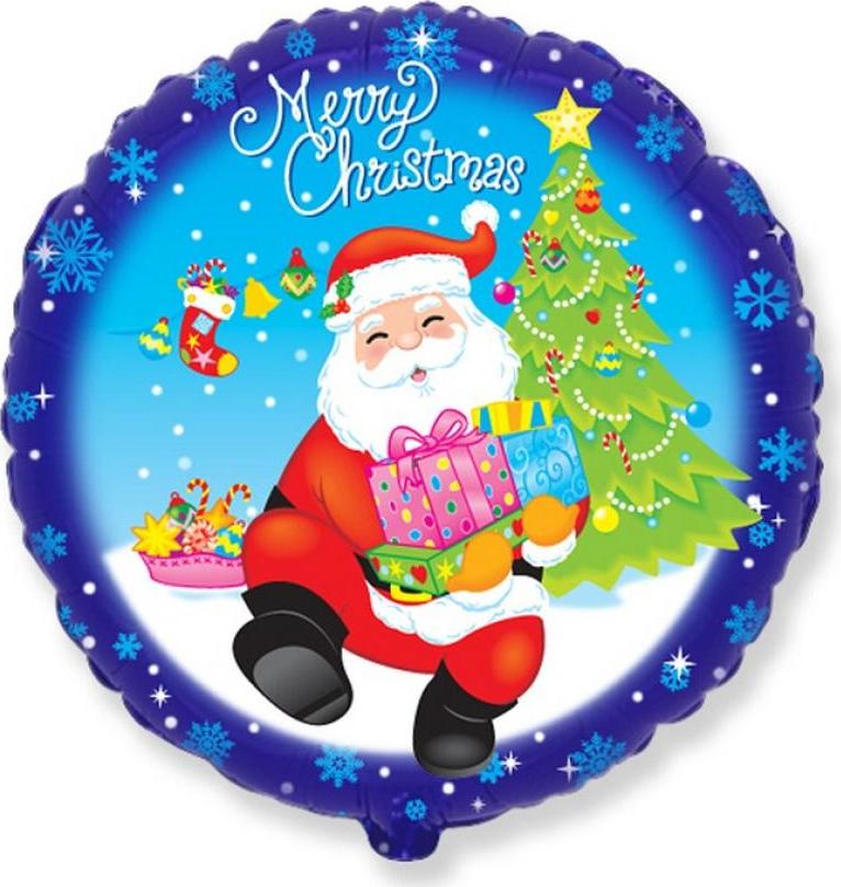 Flexmetal Fóliový balónek 18" FX - "Veselé Vánoce - Santa Claus s dárky" (kulatý)