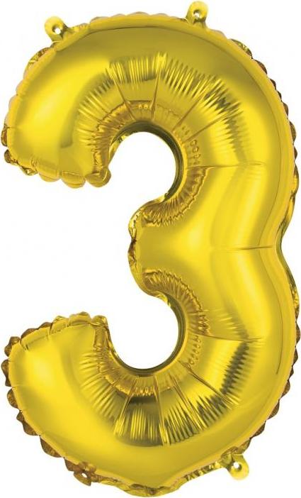 Godan / balloons Fóliový balónek "Number 3", zlatý, 35 cm