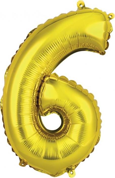 Godan / balloons Fóliový balónek "Number 6", zlatý, 35 cm