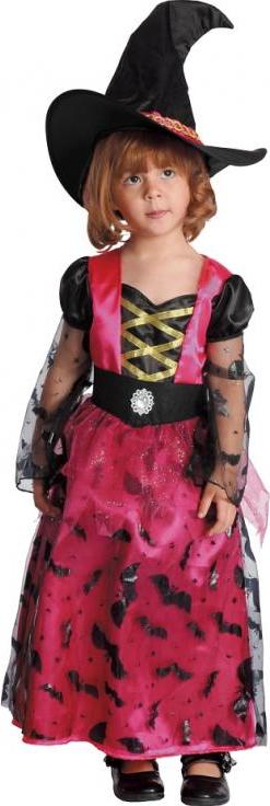 Godan / costumes Dětský kostým Růžová čarodějnice (šaty, klobouk), velikost 92/104 cm, KK