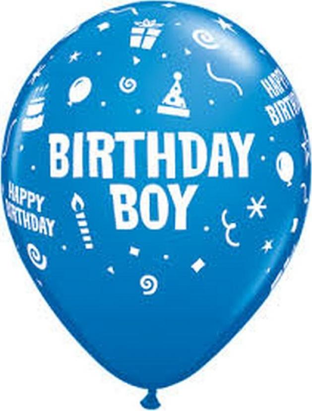 Qualatex Balón QL 11" s potiskem "Birthday Boy", pastelově modrý / 6 ks.