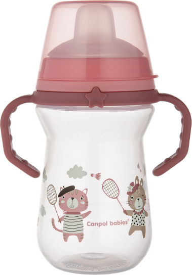 CANPOL babies Hrneček se silikonovým pítkem FirstCup BONJOUR PARIS 250ml růžový