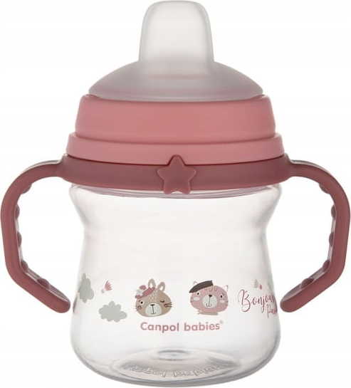 CANPOL babies Hrneček se silikonovým pítkem FirstCup BONJOUR PARIS 150ml růžový