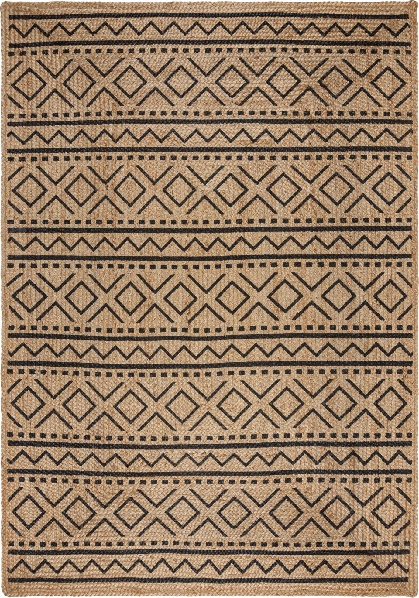 Flair Rugs koberce Kusový koberec Printed Jute Luis Natural/Black Rozměry koberců: 80x150